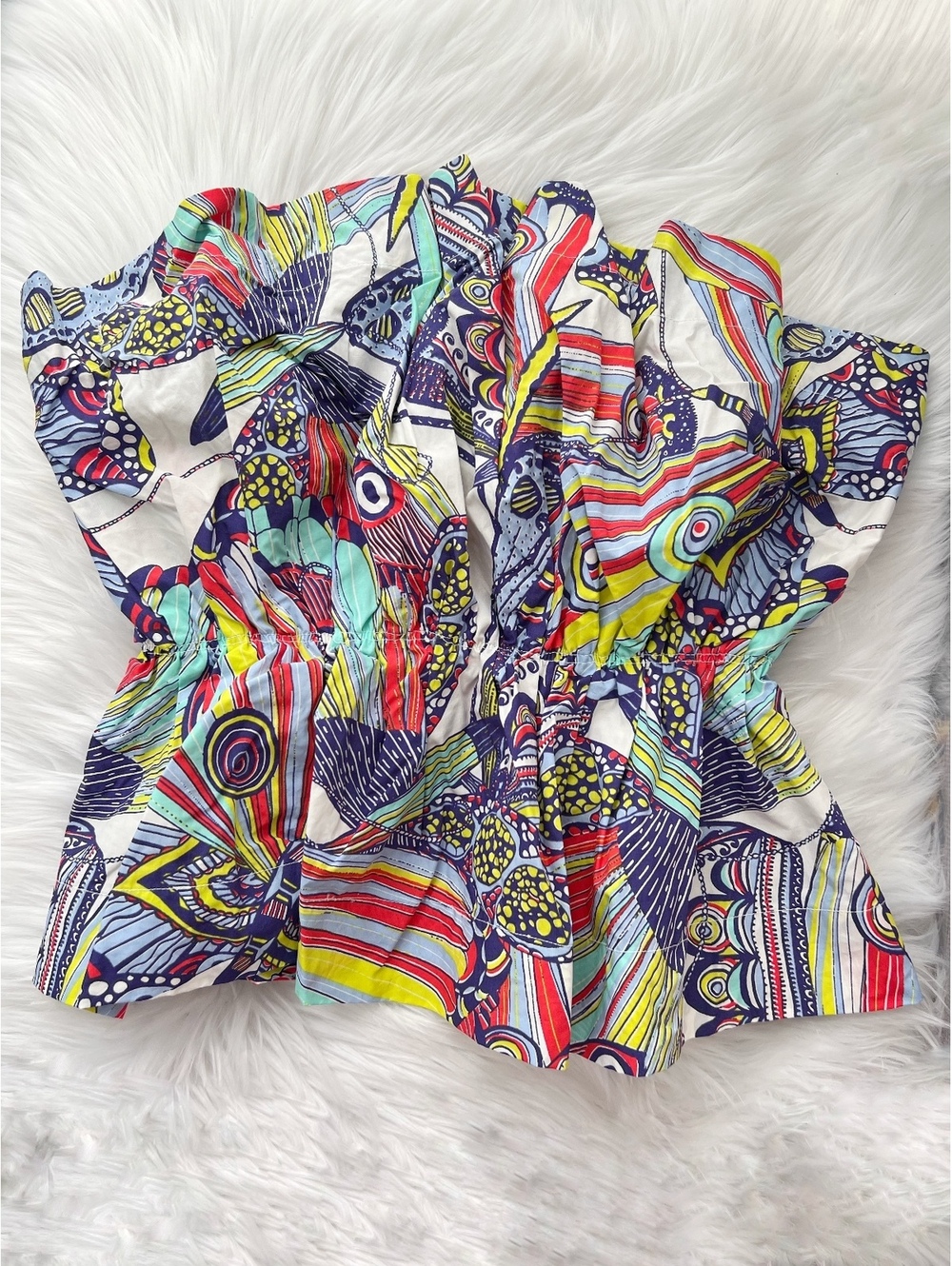 *flaw NWT By Anthropologie Strapless Smocked Peplum Top Print Large